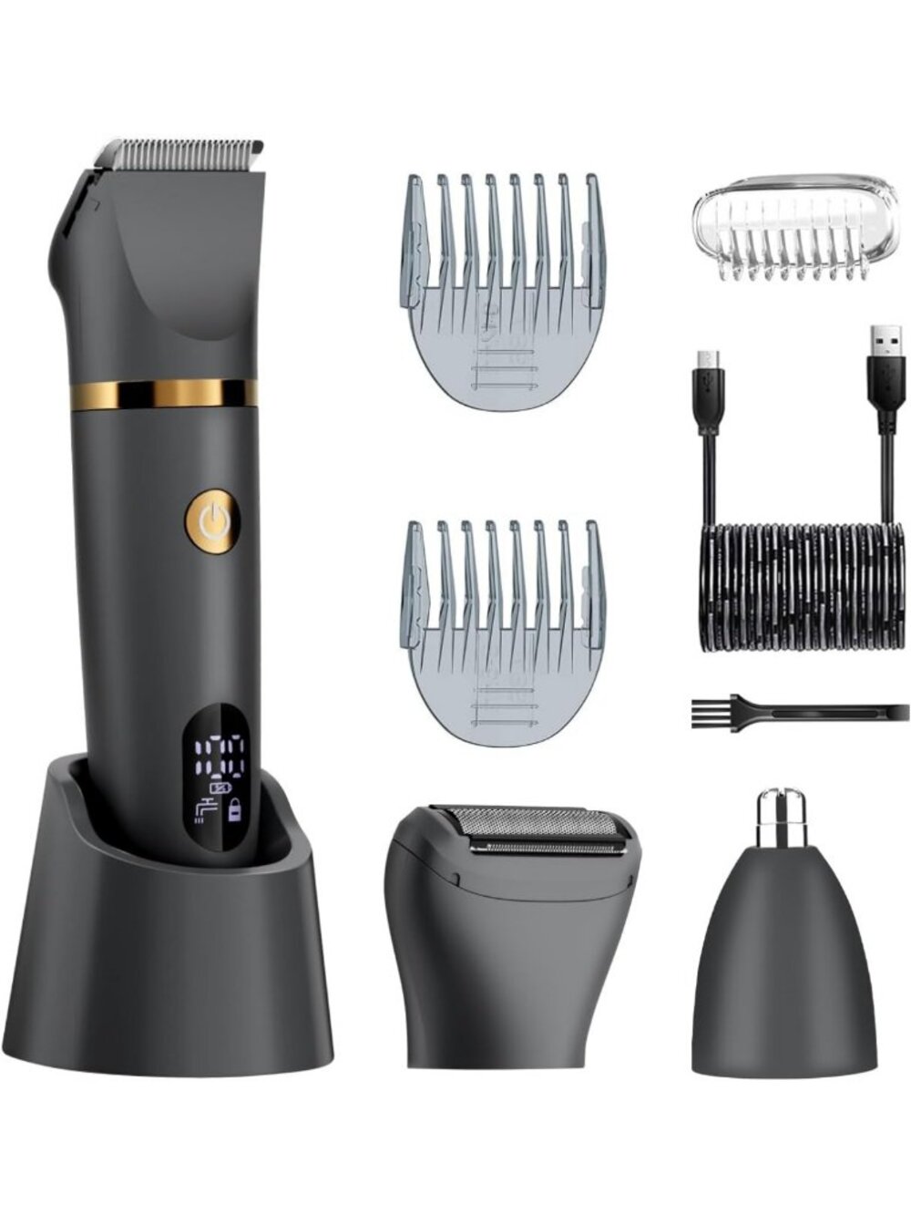 3-in-1 Body Hair Trimmer & Pubic Shaver, Waterproof Electric Razor with LED